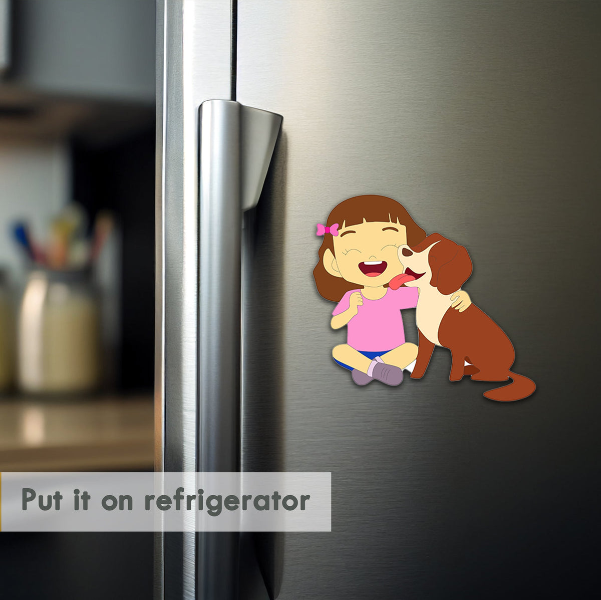 Wooden Fridge Magnet - Girl & Dog