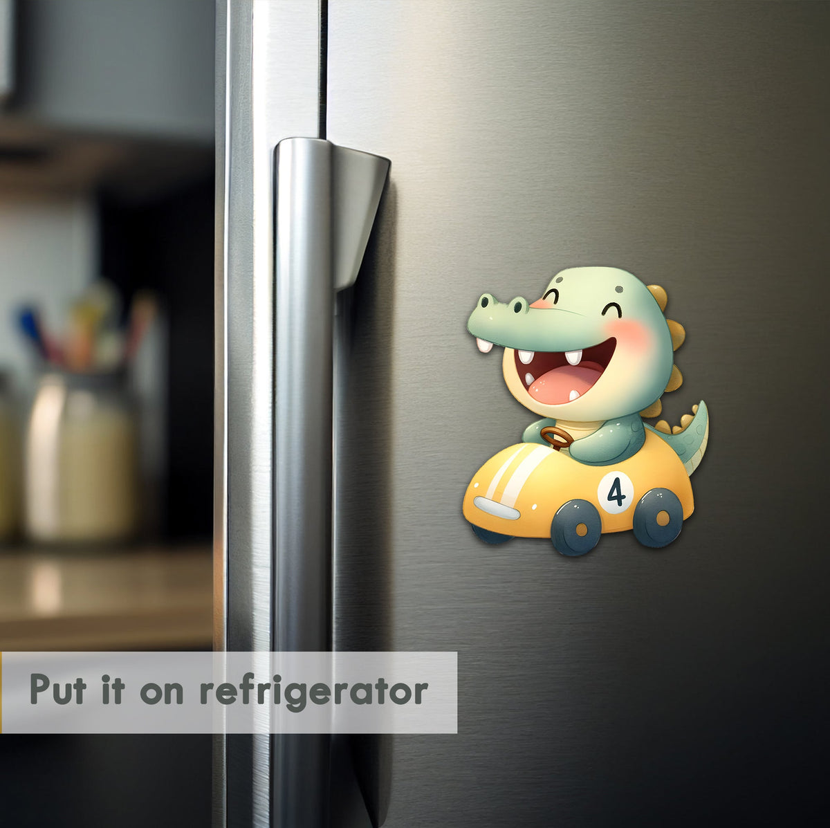 Wooden Fridge Magnet - Car with Crocodile