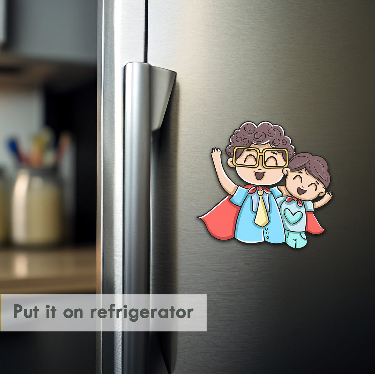 Wooden Fridge Magnet - Happy Siblings