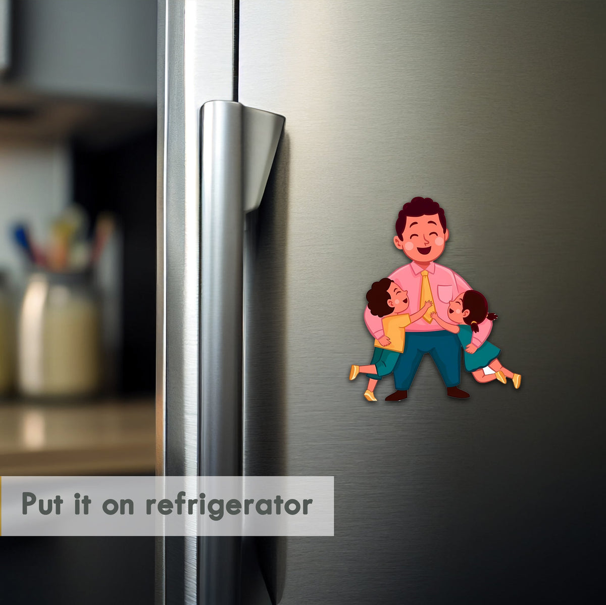 Wooden Fridge Magnet - Children with Father