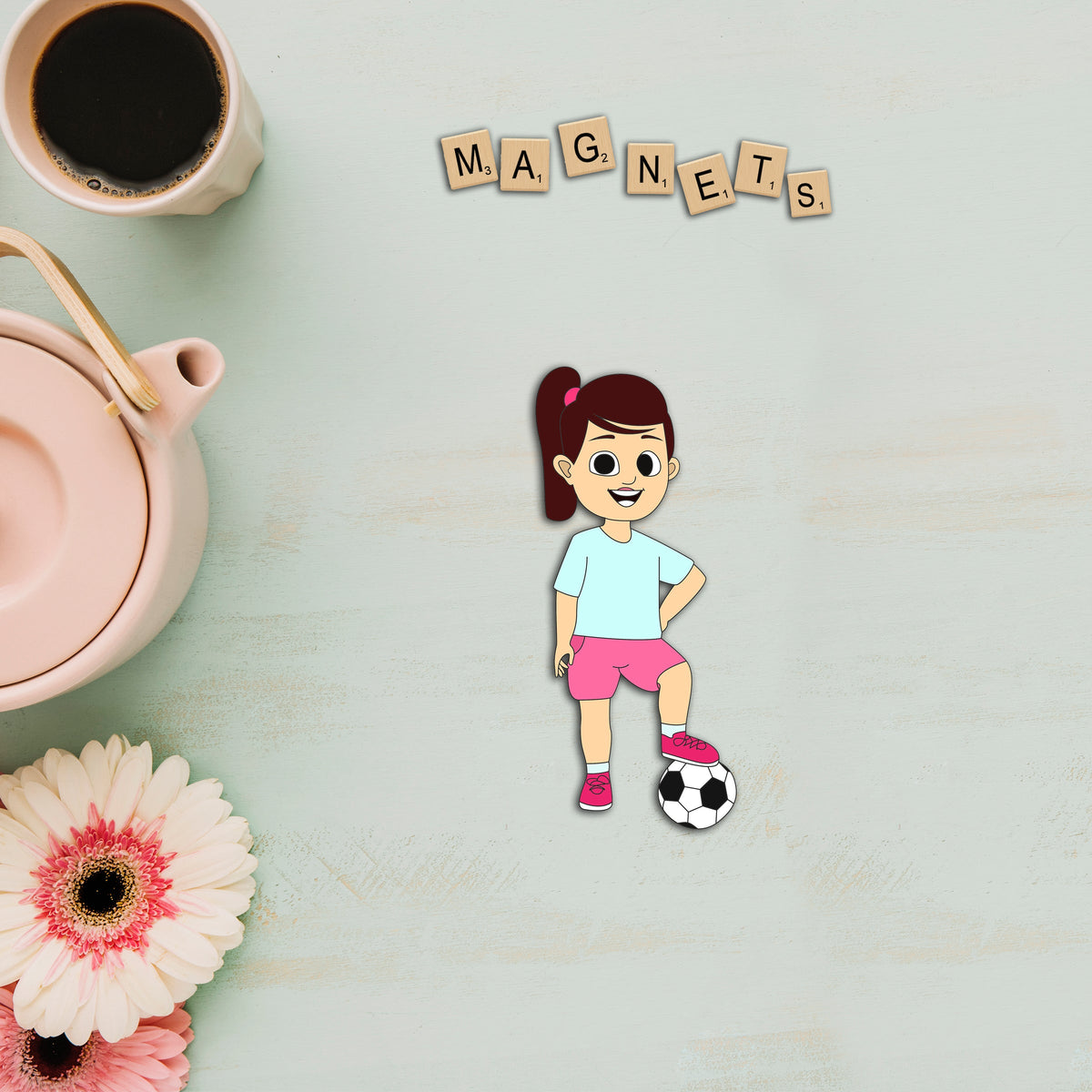Wooden Fridge Magnet - Football Girl