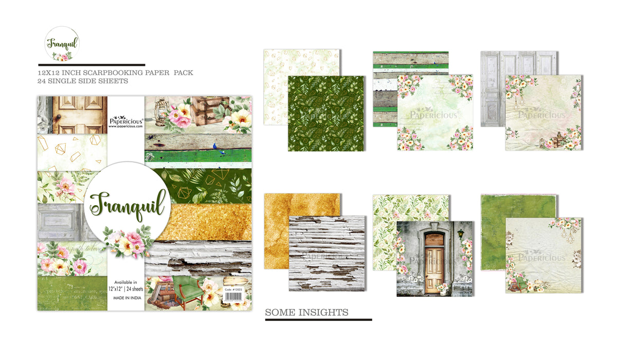 PAPERICIOUS - Tranquil - Designer Pattern Printed Scrapbook Papers 12x12 inch  / 24 sheets