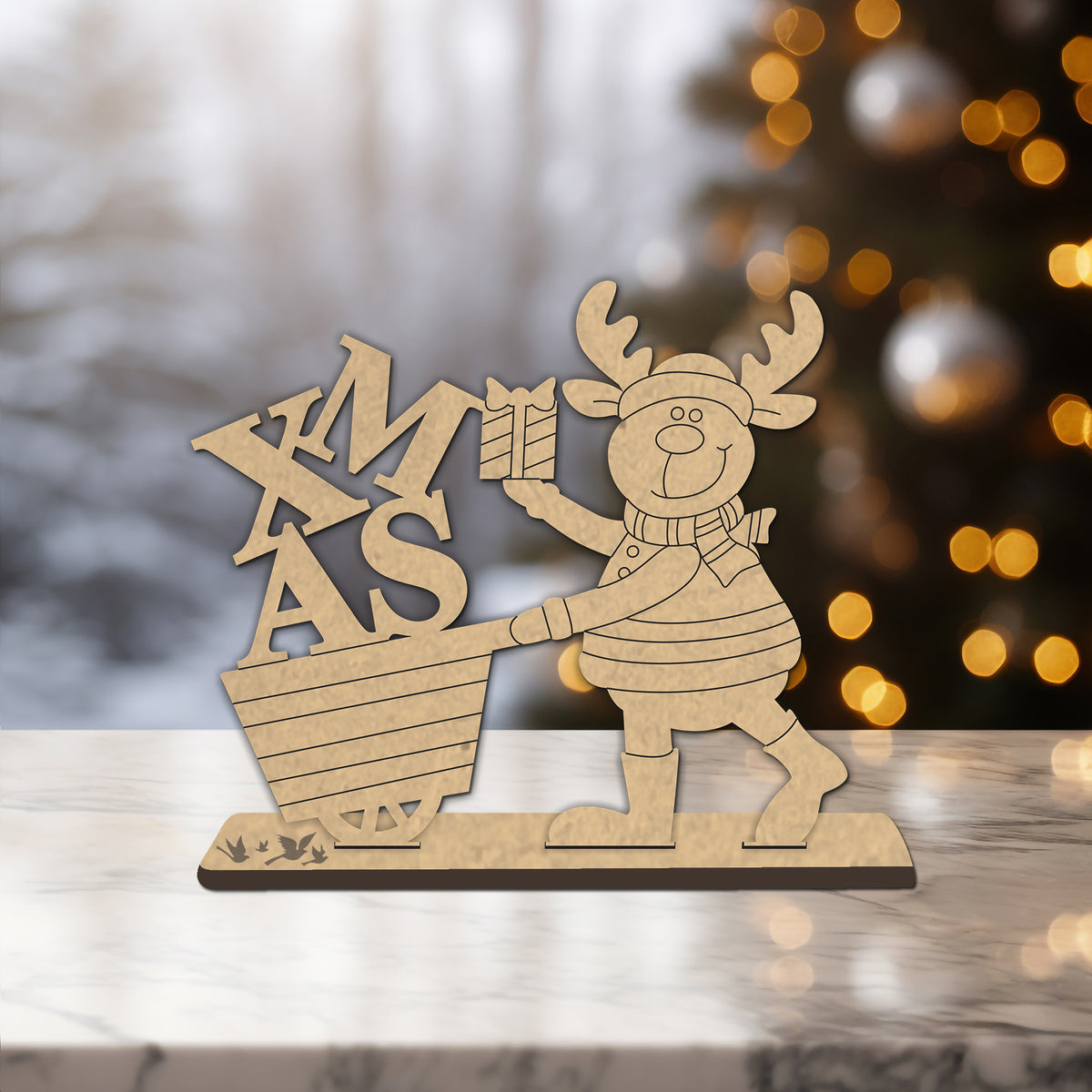 3D Premarked MDF- Reindeer with Xmas Gifts
