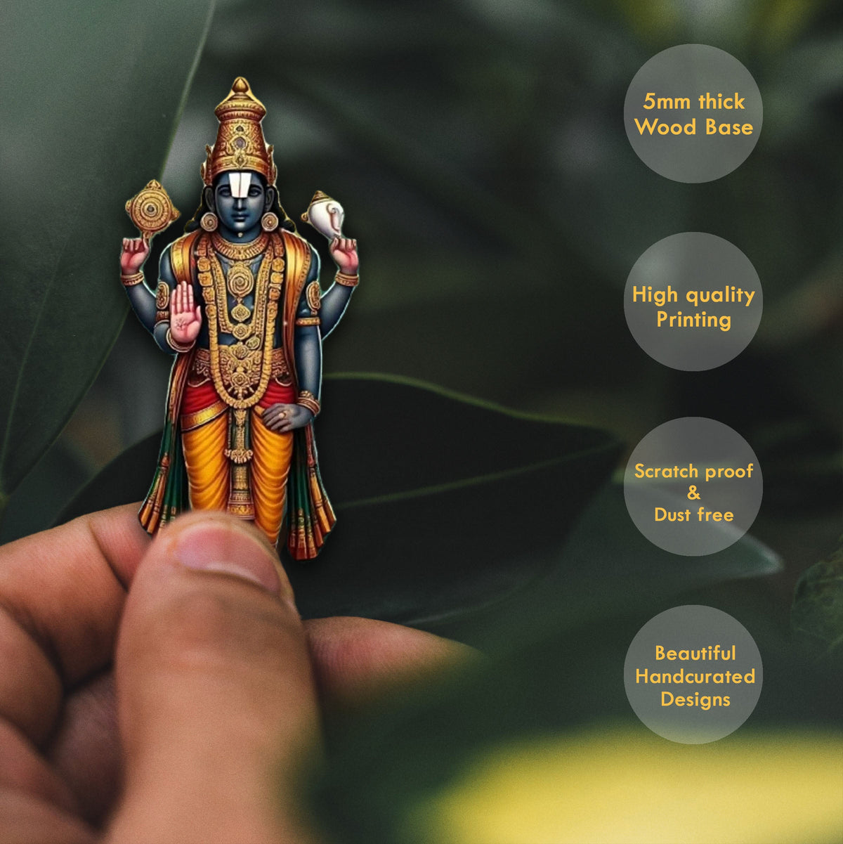 Wooden Fridge Magnet - Lord Venkateshwara