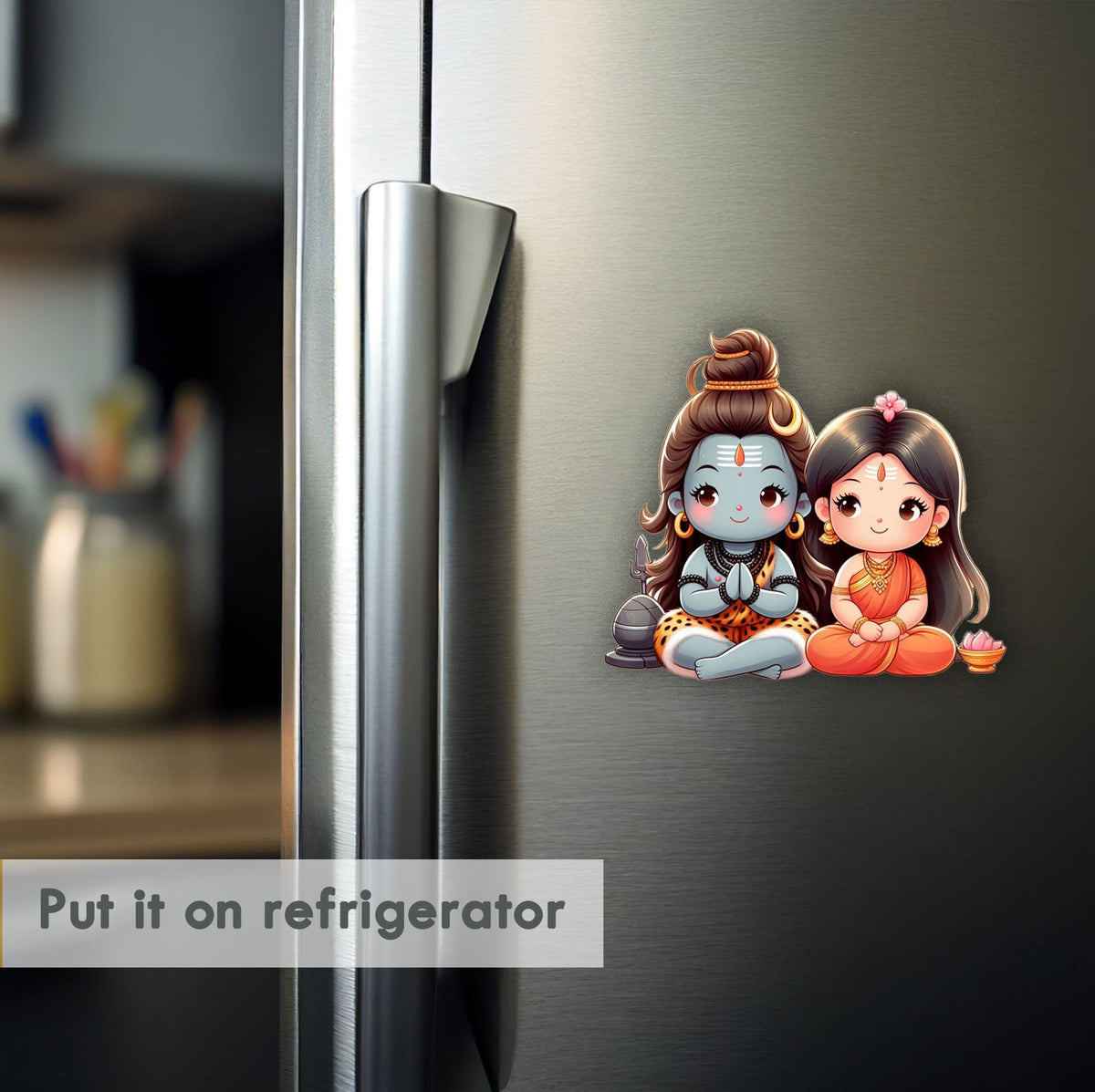 Wooden Fridge Magnet - Cute Shiv Parvati