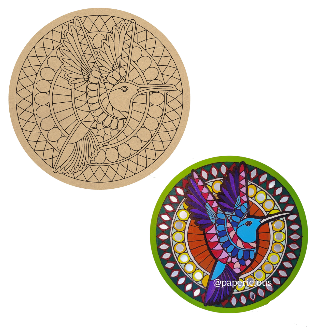 4mm thick Pre Marked MDF Base Abstract Bird Mandala