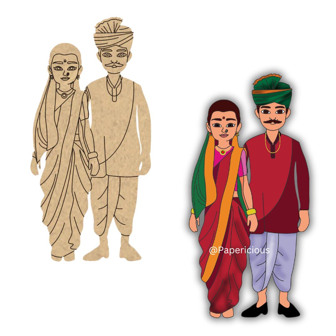 4 mm thick Pre Marked MDF Base Marathi couple