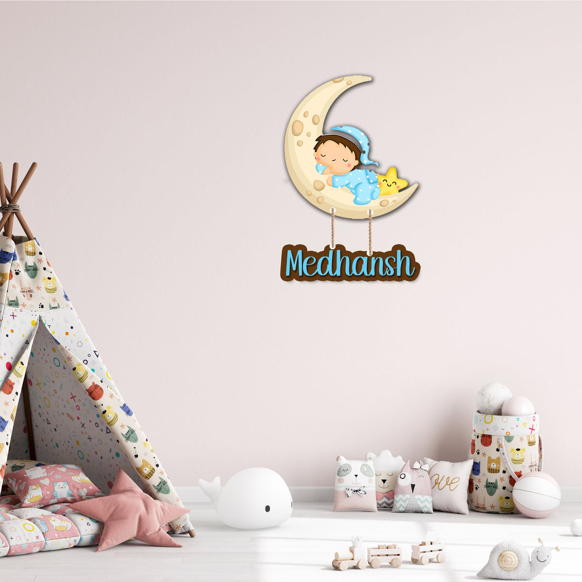 Kids Name Plate 2 Layer - Baby on the Moon