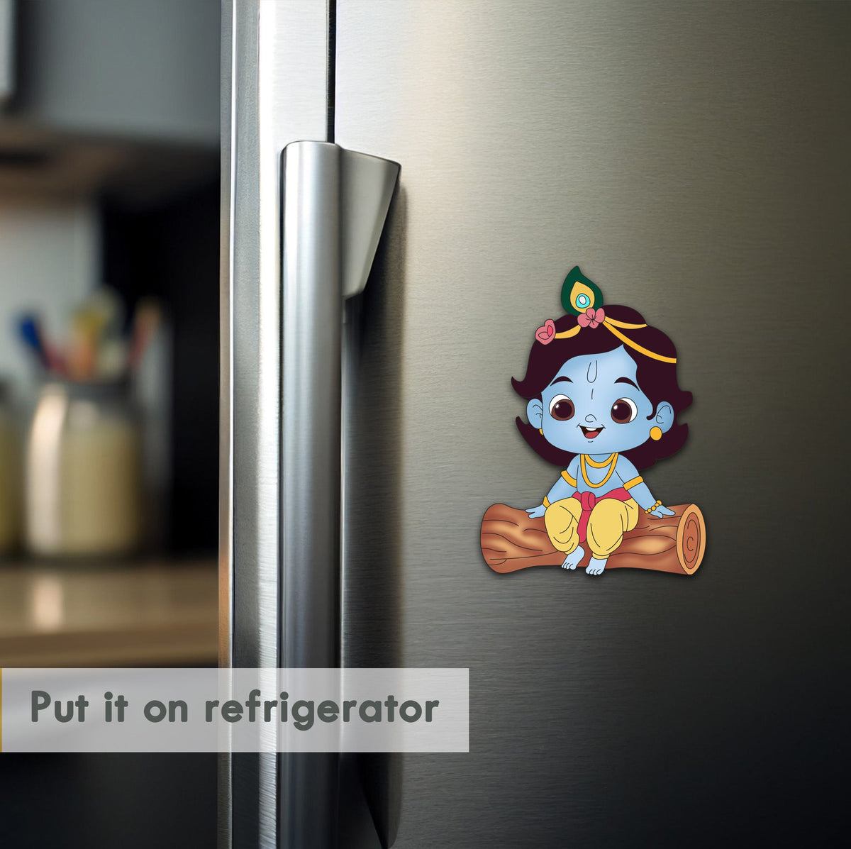 Wooden Fridge Magnet - Krishna on tree