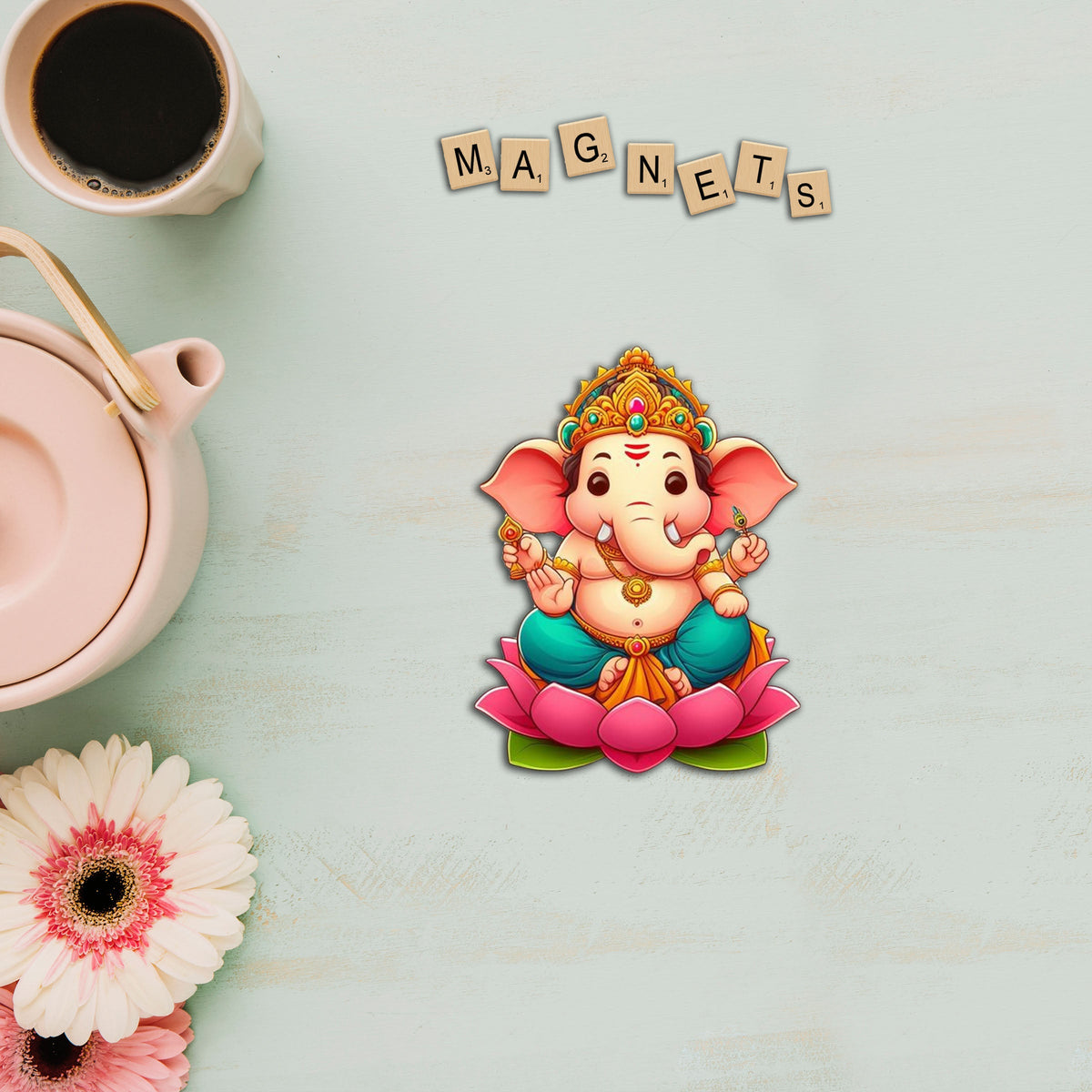Wooden Fridge Magnet - Cute Ganesha
