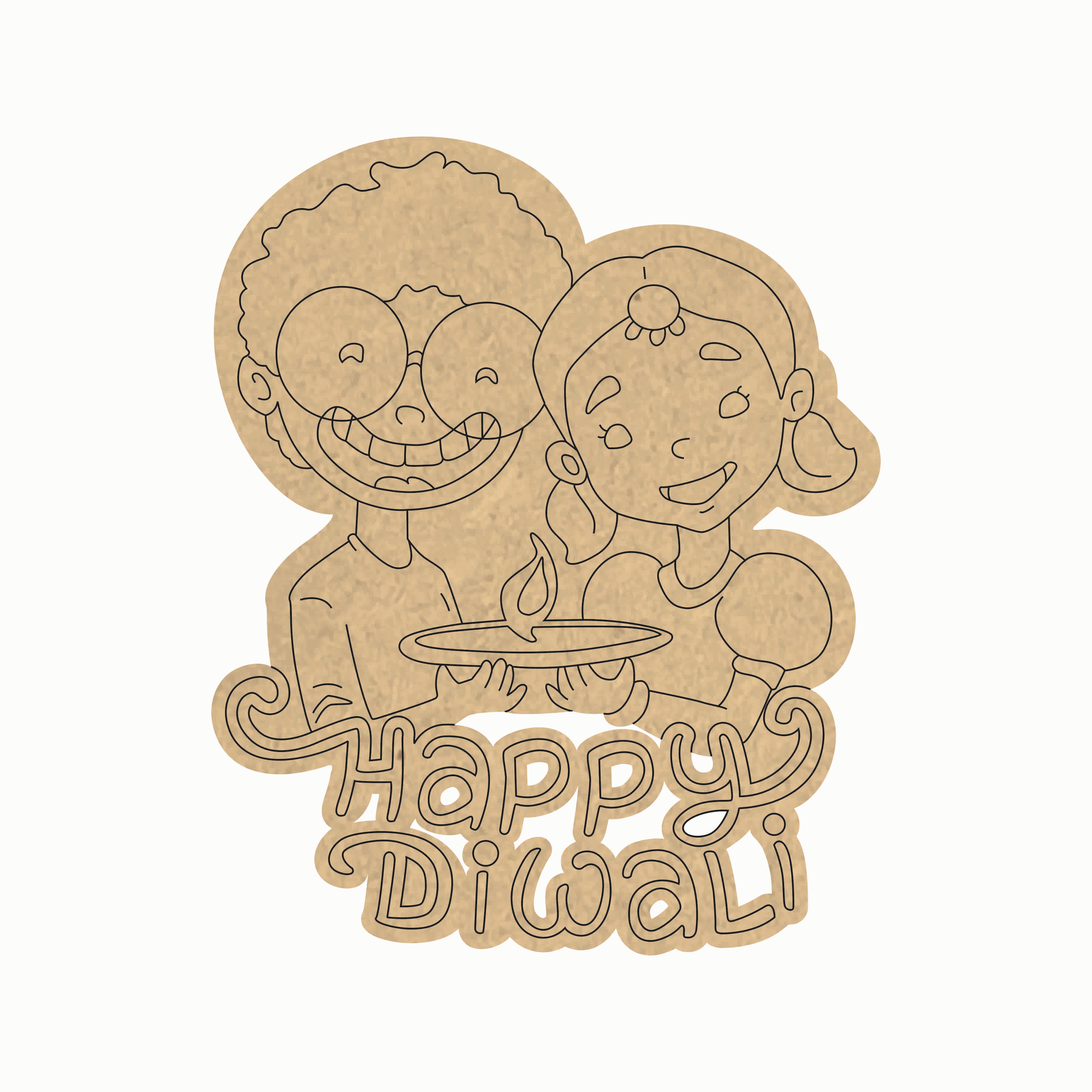 Pre Marked MDF Cutout - happy Diwali kids