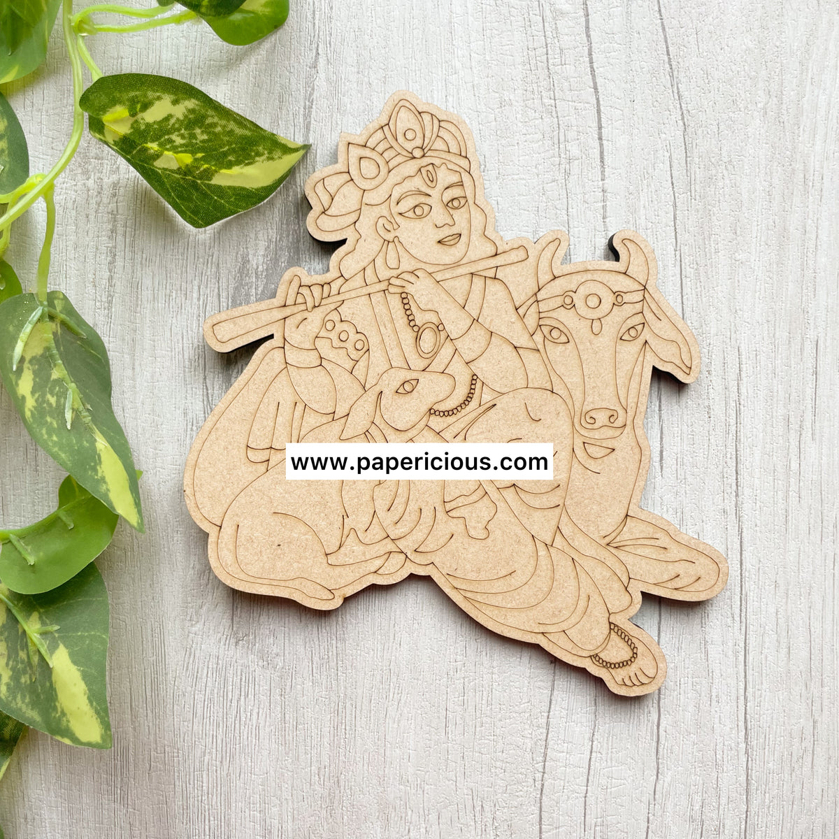 Pre Marked MDF Base - Divine Krishna with cow