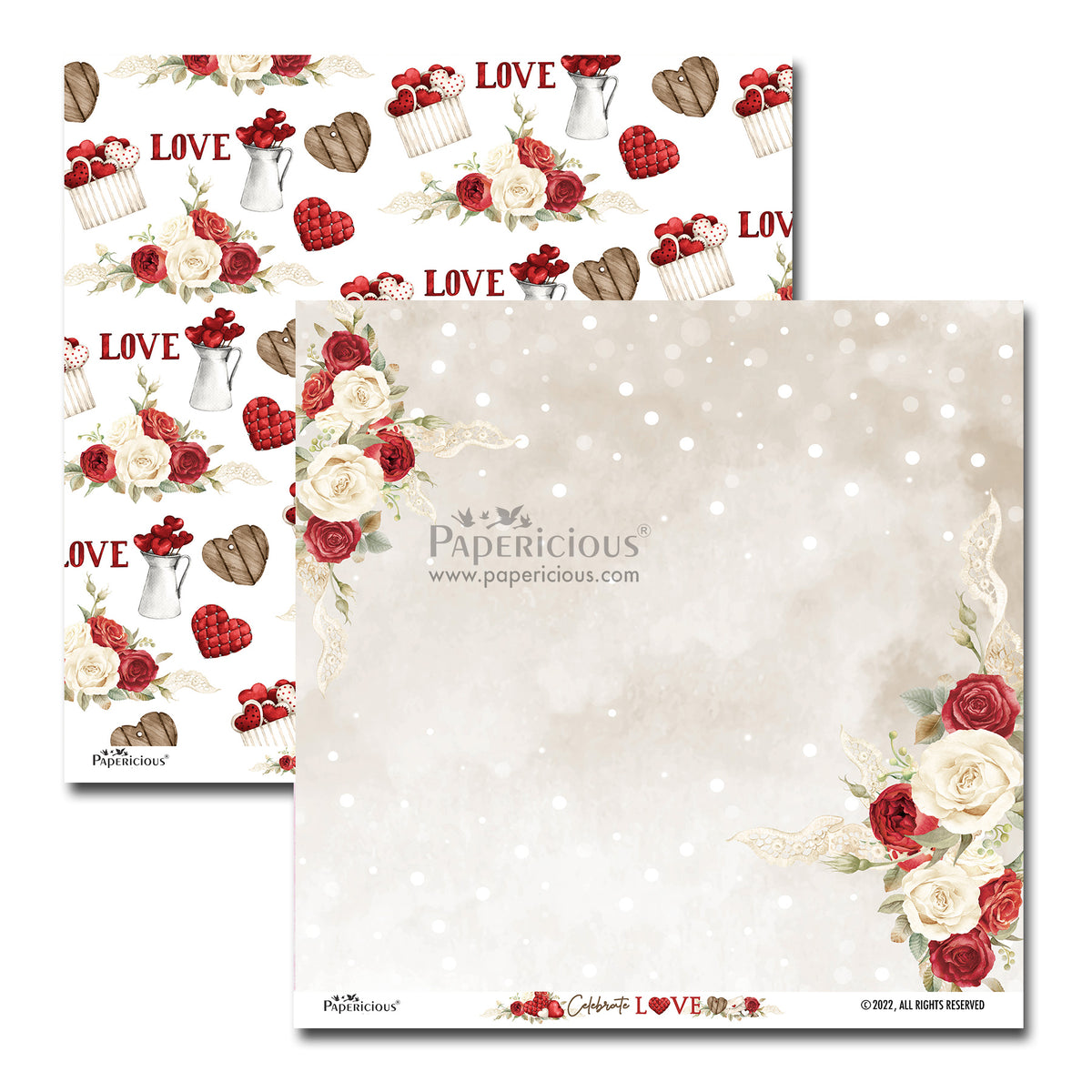 PAPERICIOUS - Celebrate Love - Designer Pattern Printed Scrapbook Papers 12x12 inch / 20 sheets