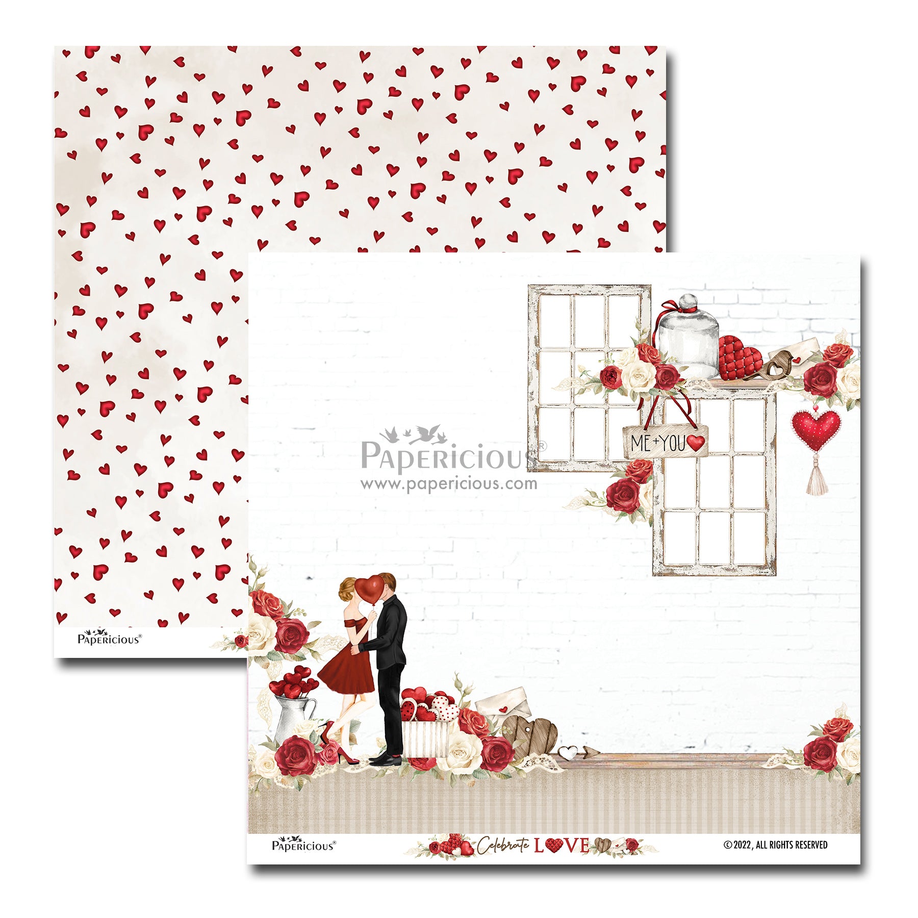 PAPERICIOUS - Celebrate Love -  Designer Pattern Printed Scrapbook Papers 12x12 inch  / 20 sheets