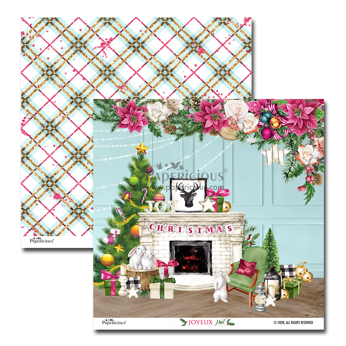 PAPERICIOUS - Joyeux Noel - Designer Pattern Printed Scrapbook Papers 12x12 inch / 20 sheets