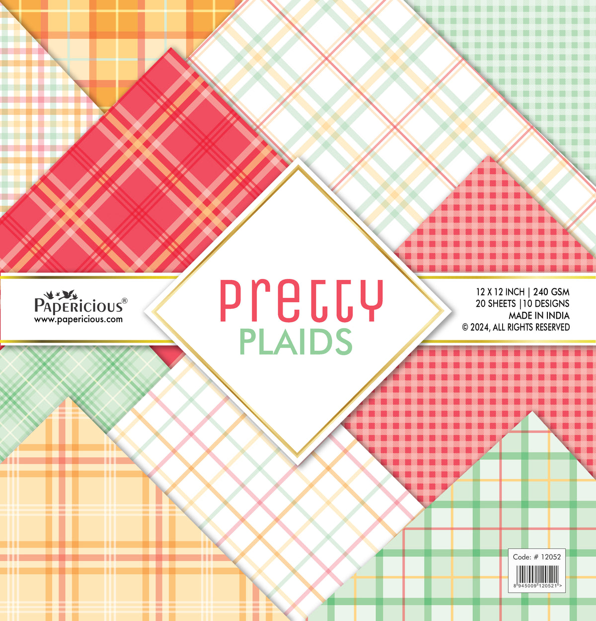 Scrapbook paper pack - Pretty Plaids- 12x12 inch
