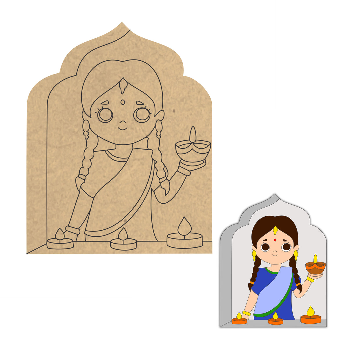 Pre Marked MDF Cutout - Diwali Jharokha girl