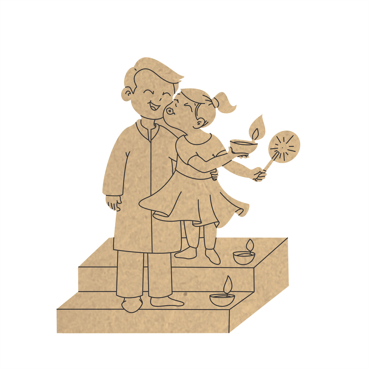 Pre Marked MDF Cutout - Diwali Dad and Daughter