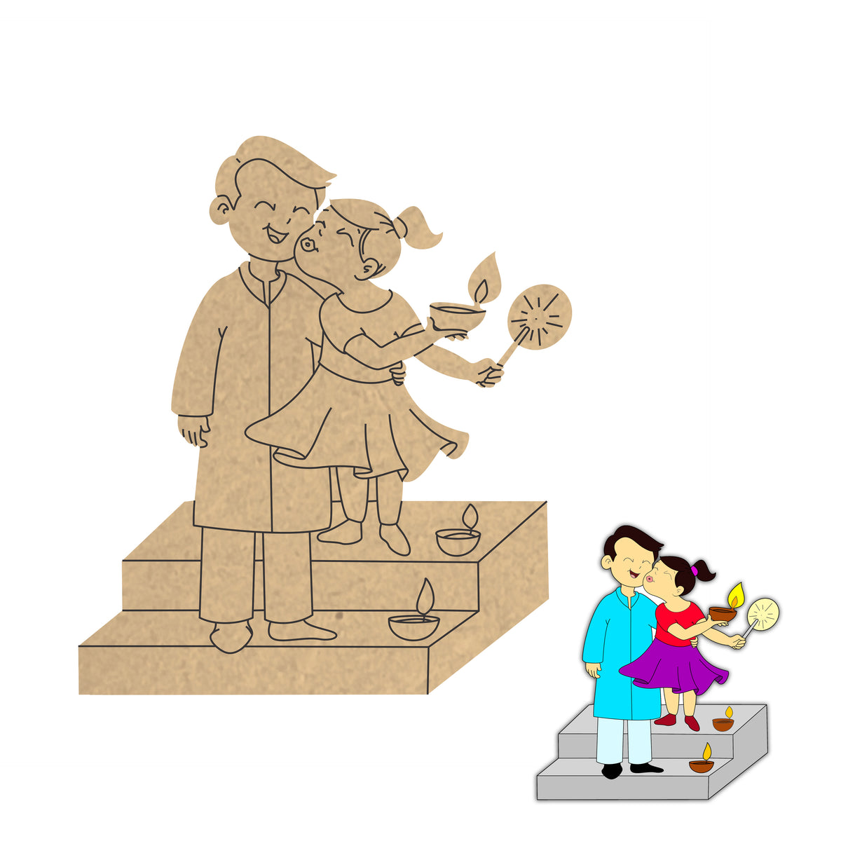 Pre Marked MDF Cutout - Diwali Dad and Daughter