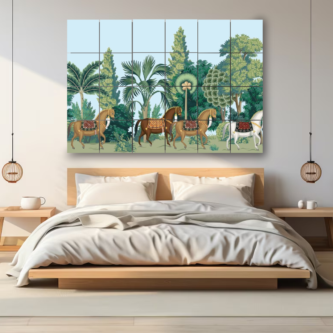 Wall Tiles Set - Horses in Garden