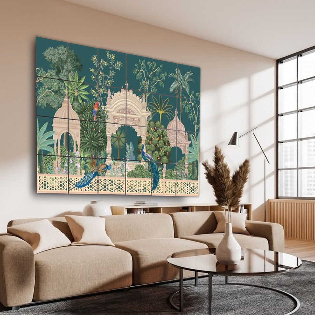 Wall Tiles Set - Peacock Couple in Garden