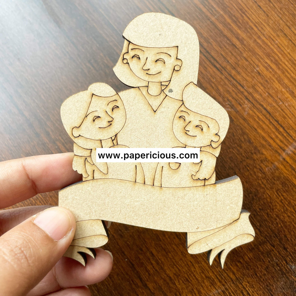 Pre Marked MDF Base -Mom and kids with banner