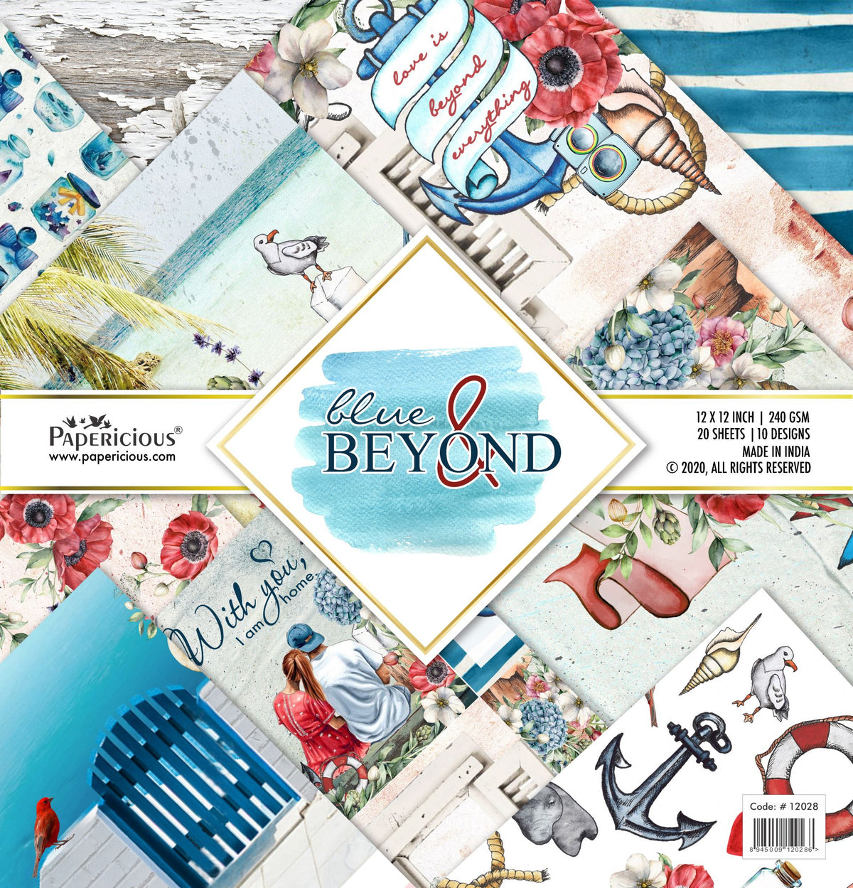 PAPERICIOUS - Blue & Beyond - Designer Pattern Printed Scrapbook Papers 12x12 inch / 20 sheets