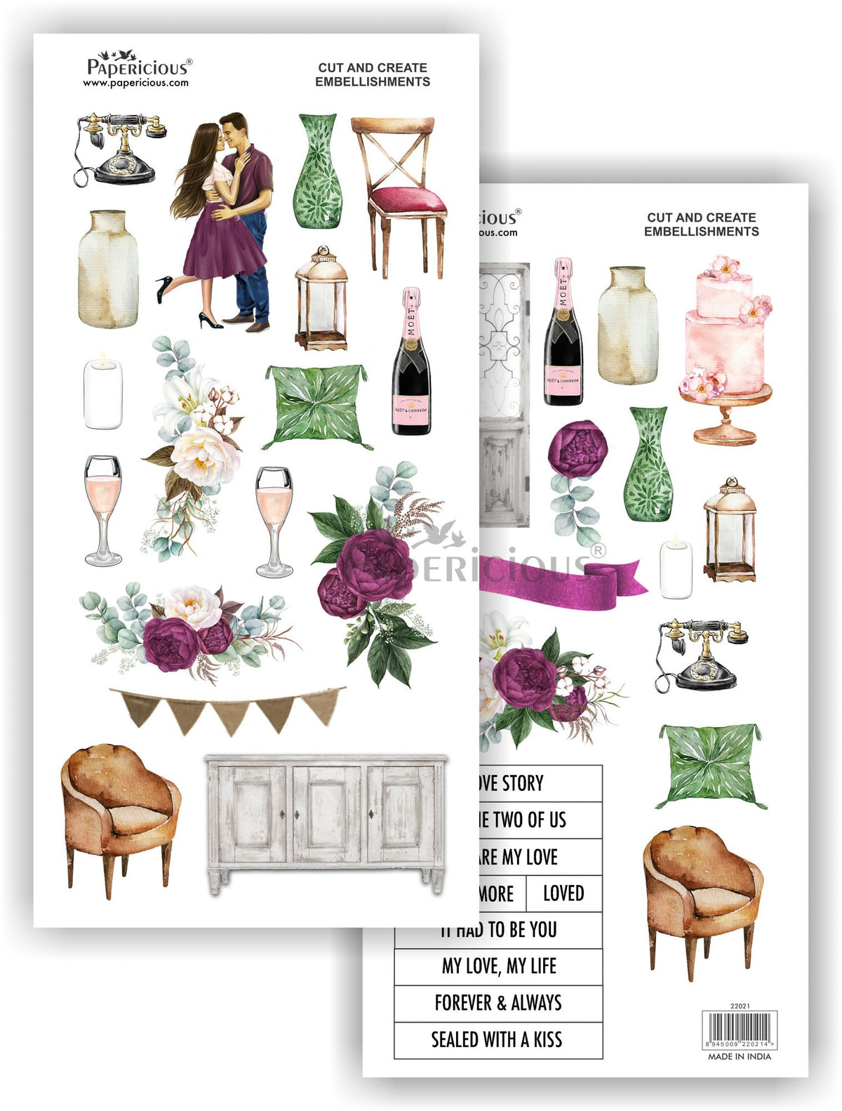 Papericious - The Date Night - Die Cut Embellishments - Motif Sheet