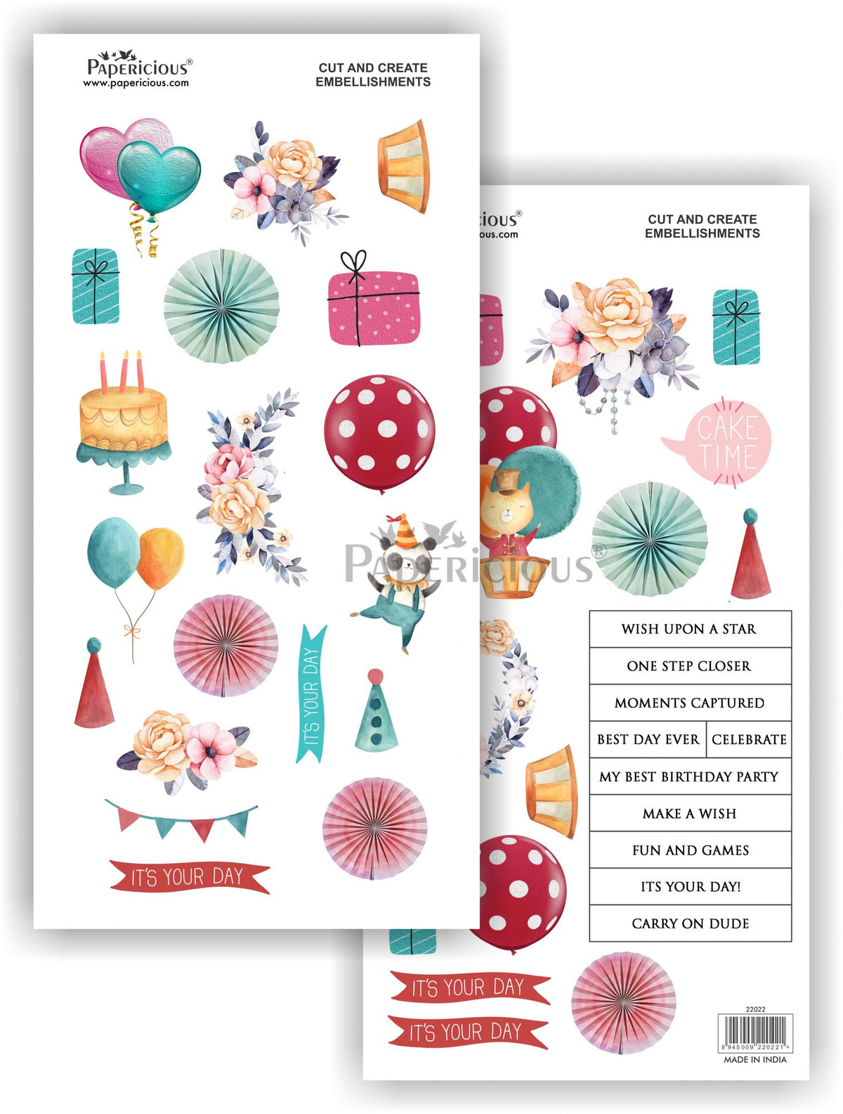 Papericious - Happy Day - Die Cut Embellishments - Motif Sheet