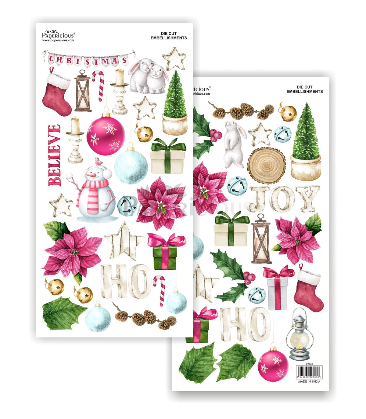 Papericious - Joyeux Noel - Die Cut Embellishments - Motif Sheet
