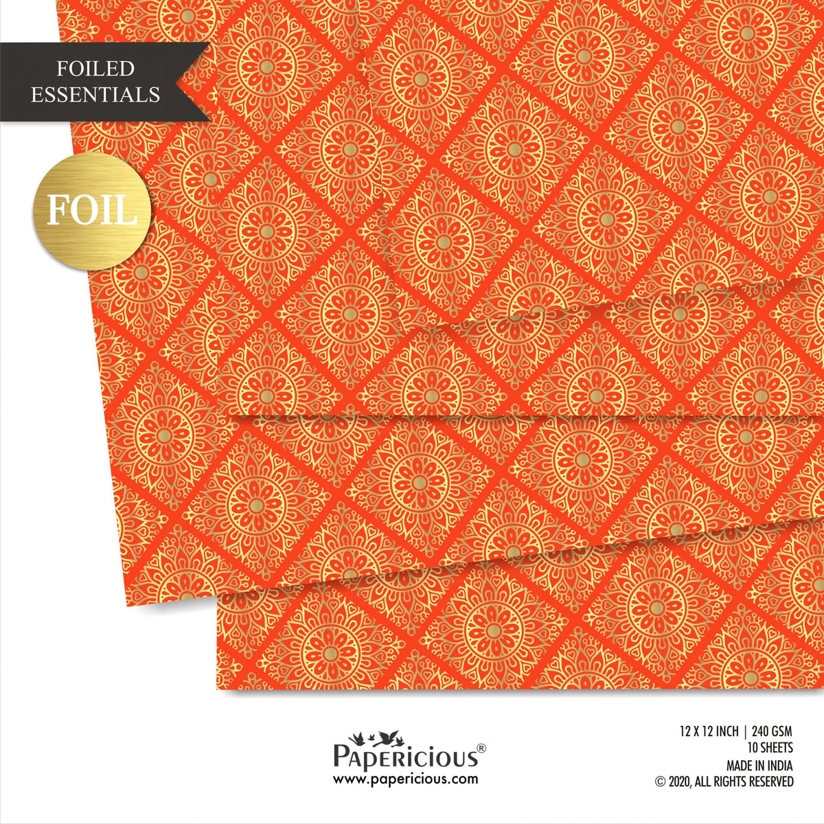 Papericious - Golden Foiled Pattern Scrapbook Papers 12x12 inch / 10 sheets / #12515