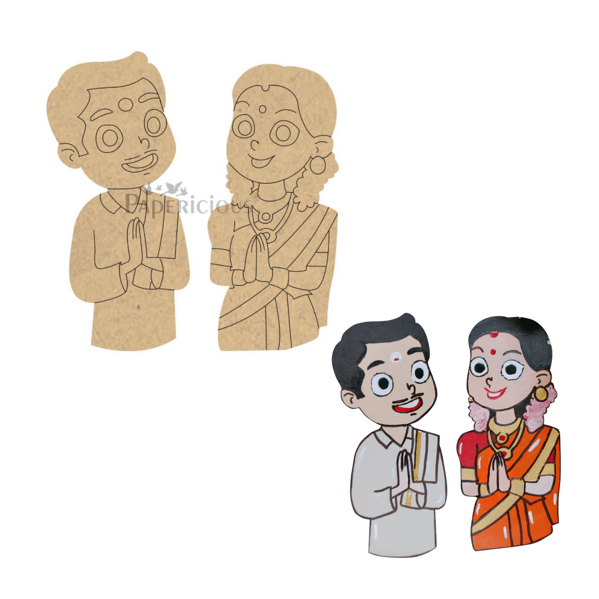 PAPERICIOUS 4mm thick Pre Marked MDF South Indian Couple