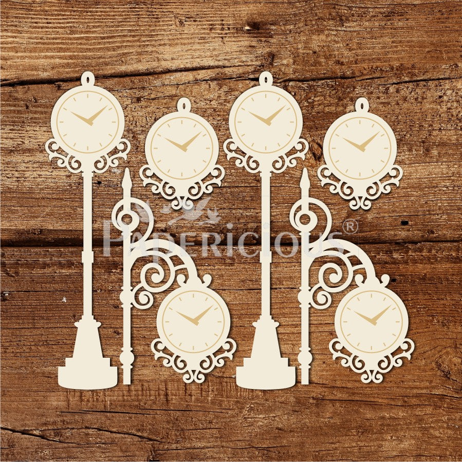 Vintage Clock Poles - 6x6 Inch Laser Cut Collage Chipboard