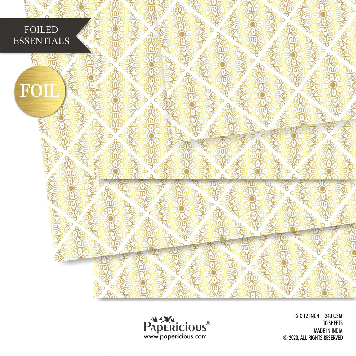 Papericious - Golden Foiled Pattern Scrapbook Papers 12x12 inch / 10 sheets / #12518