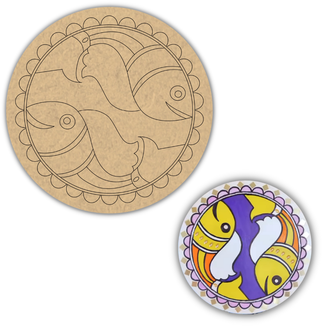 PAPERICIOUS 4mm thick Pre Marked MDF Fishy Madhubani Art