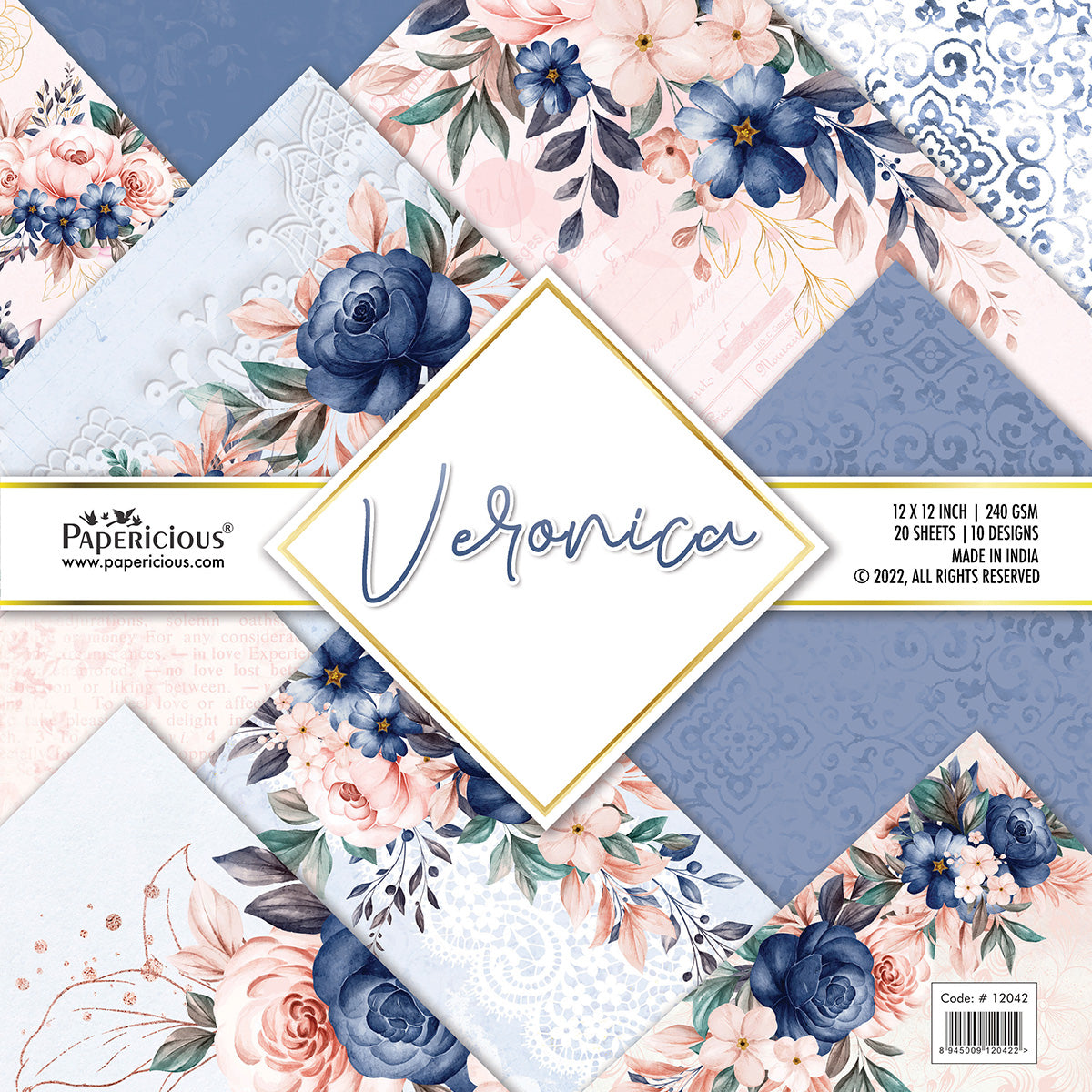 PAPERICIOUS - Veronica - Designer Pattern Printed Scrapbook Papers 12x12 inch / 20 sheets