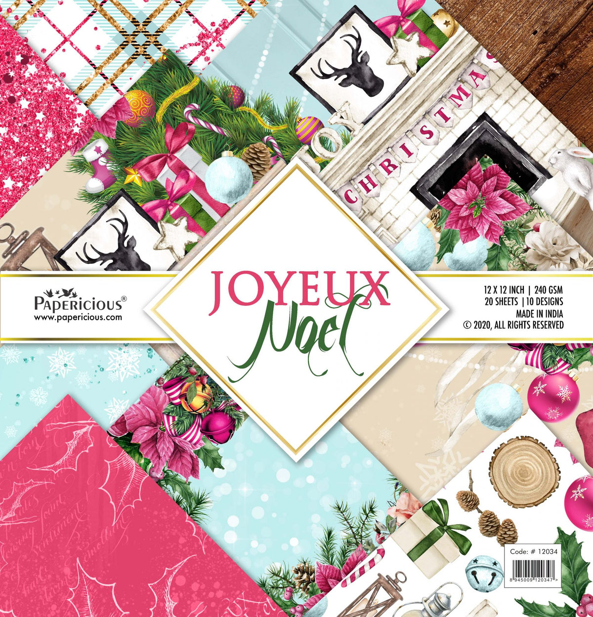PAPERICIOUS - Joyeux Noel - Designer Pattern Printed Scrapbook Papers 12x12 inch / 20 sheets