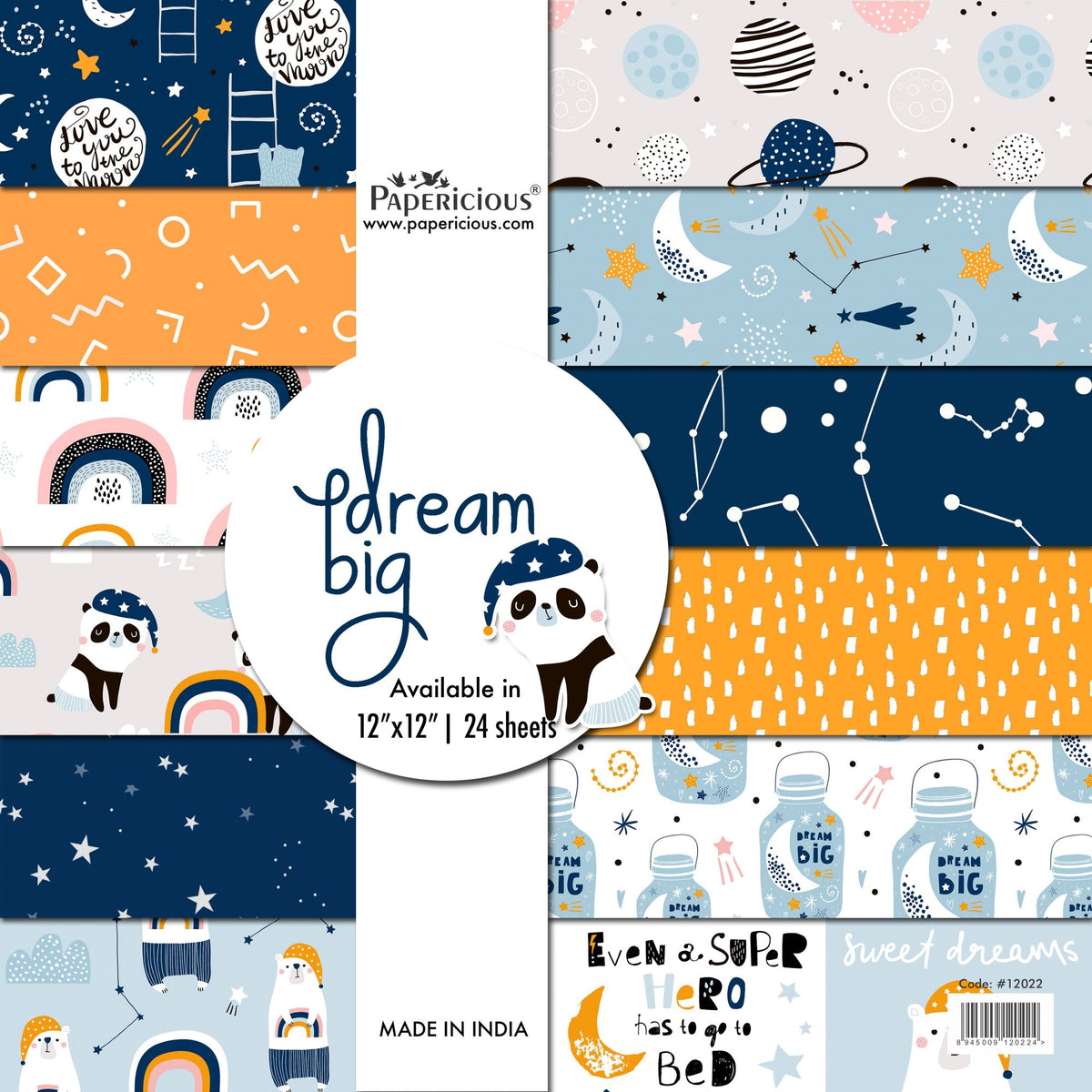 PAPERICIOUS - Dream big - Designer Pattern Printed Scrapbook Papers 12x12 inch / 24 sheets