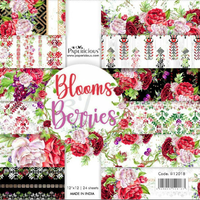 PAPERICIOUS - Bloom & Berries - Designer Pattern Printed Scrapbook Papers 12x12 inch / 24 sheets