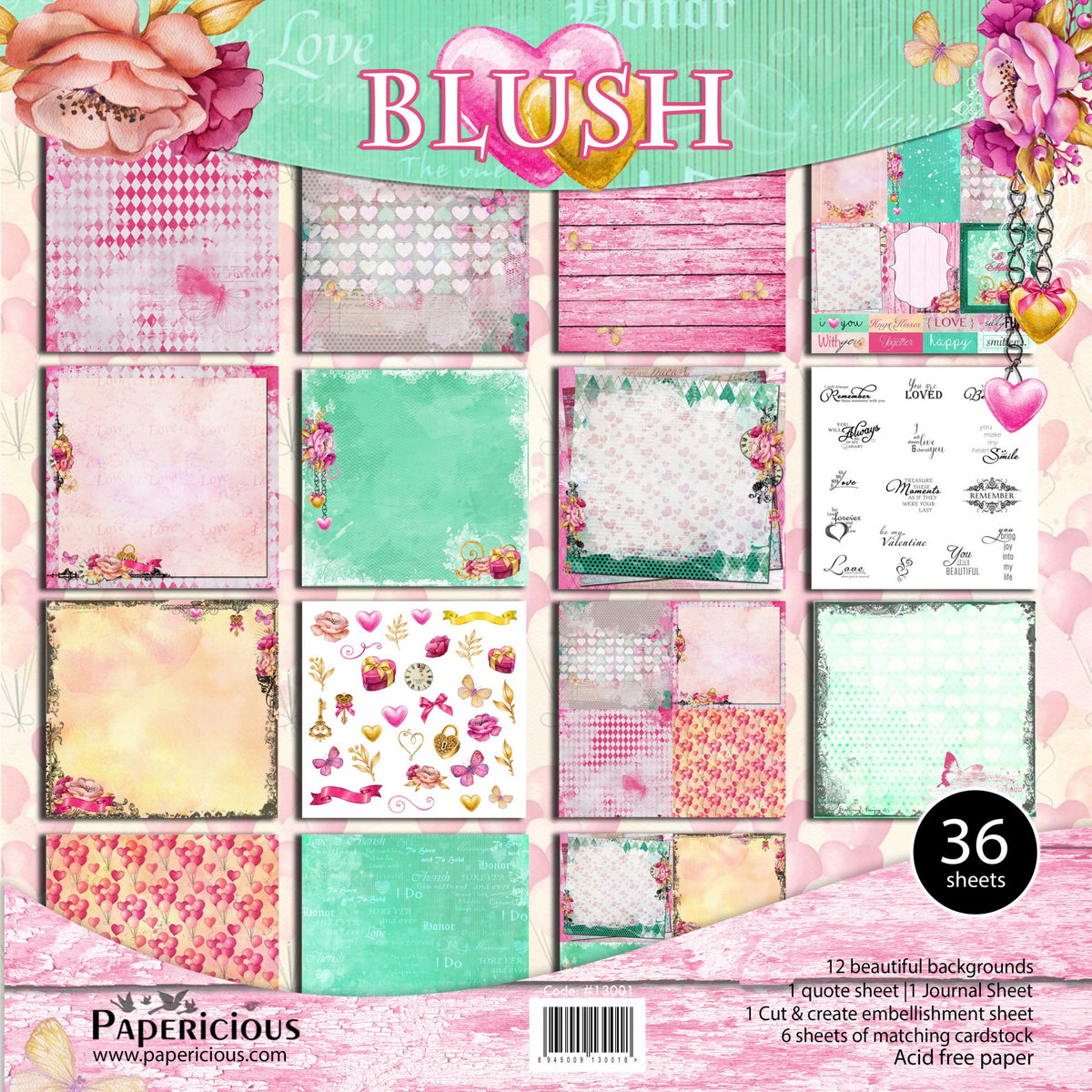 PAPERICIOUS - Blush - Designer Pattern Printed Scrapbook Papers 12x12 inch / 36 sheets