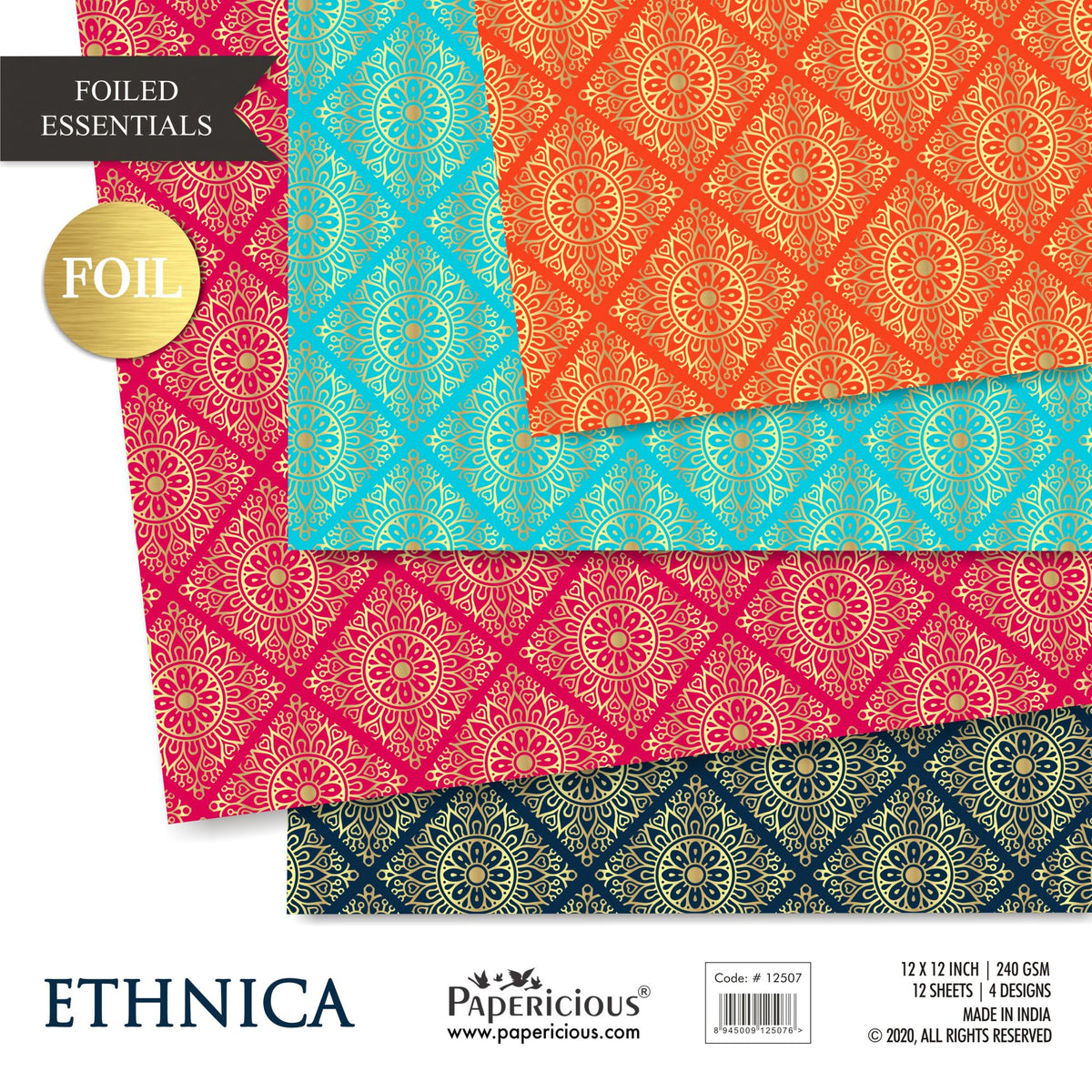 Papericious - Ethnica - Golden Foiled Pattern Scrapbook Papers 12x12 inch / 12 sheets