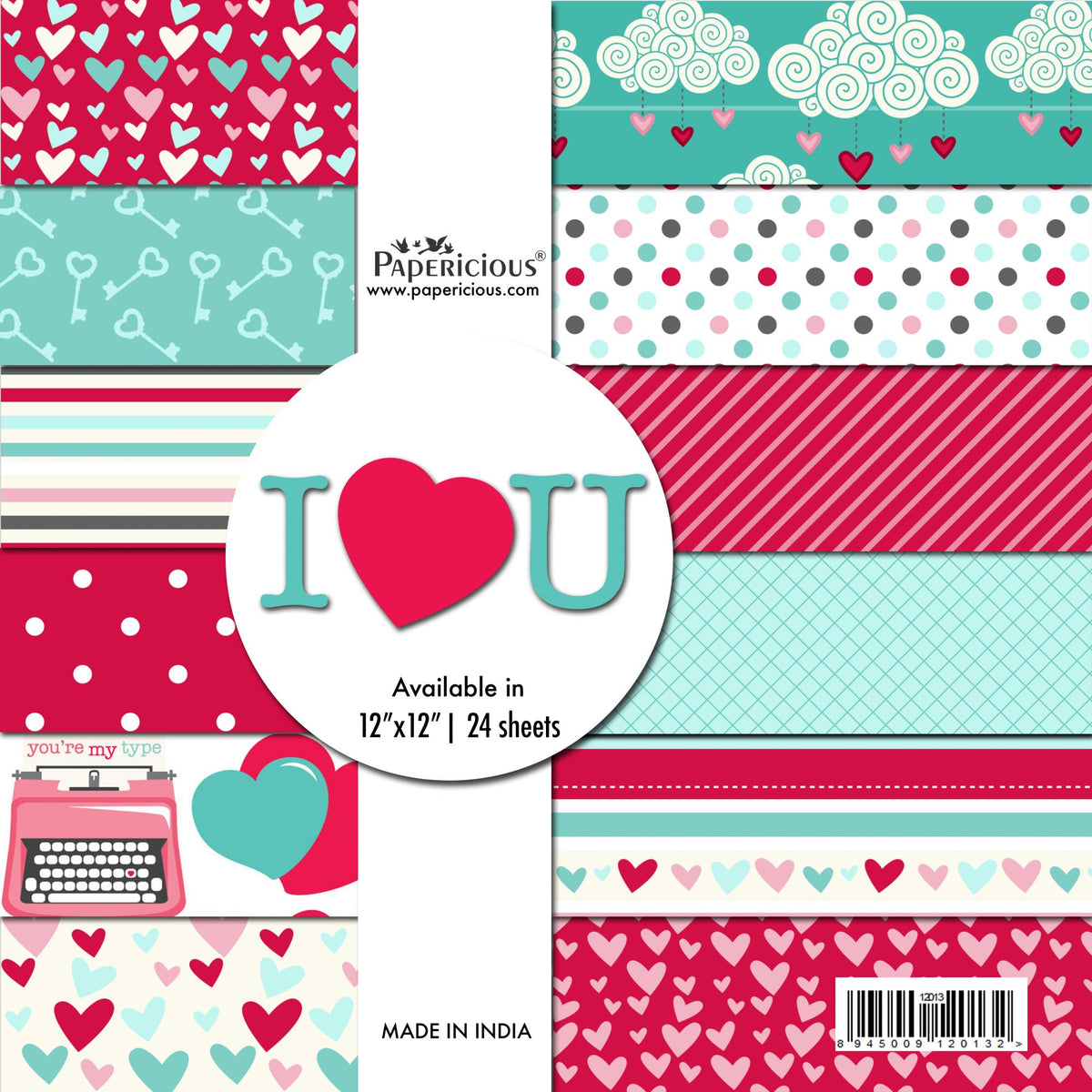 PAPERICIOUS - I Love You - Designer Pattern Printed Scrapbook Papers / 24 sheets