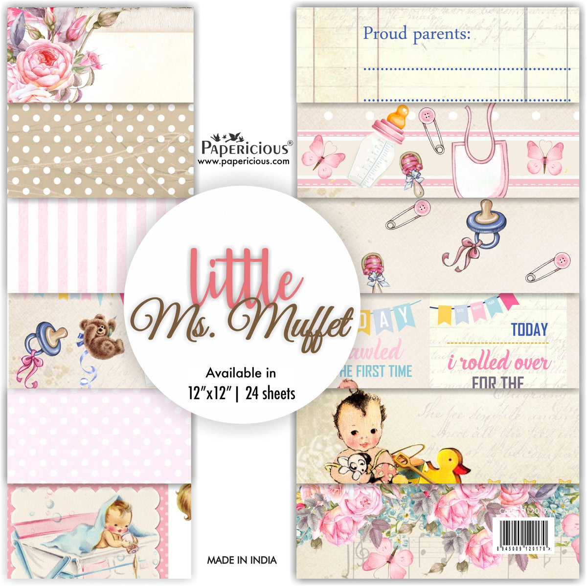 PAPERICIOUS - Little Ms Muffet - Designer Pattern Printed Scrapbook Papers / 24 sheets
