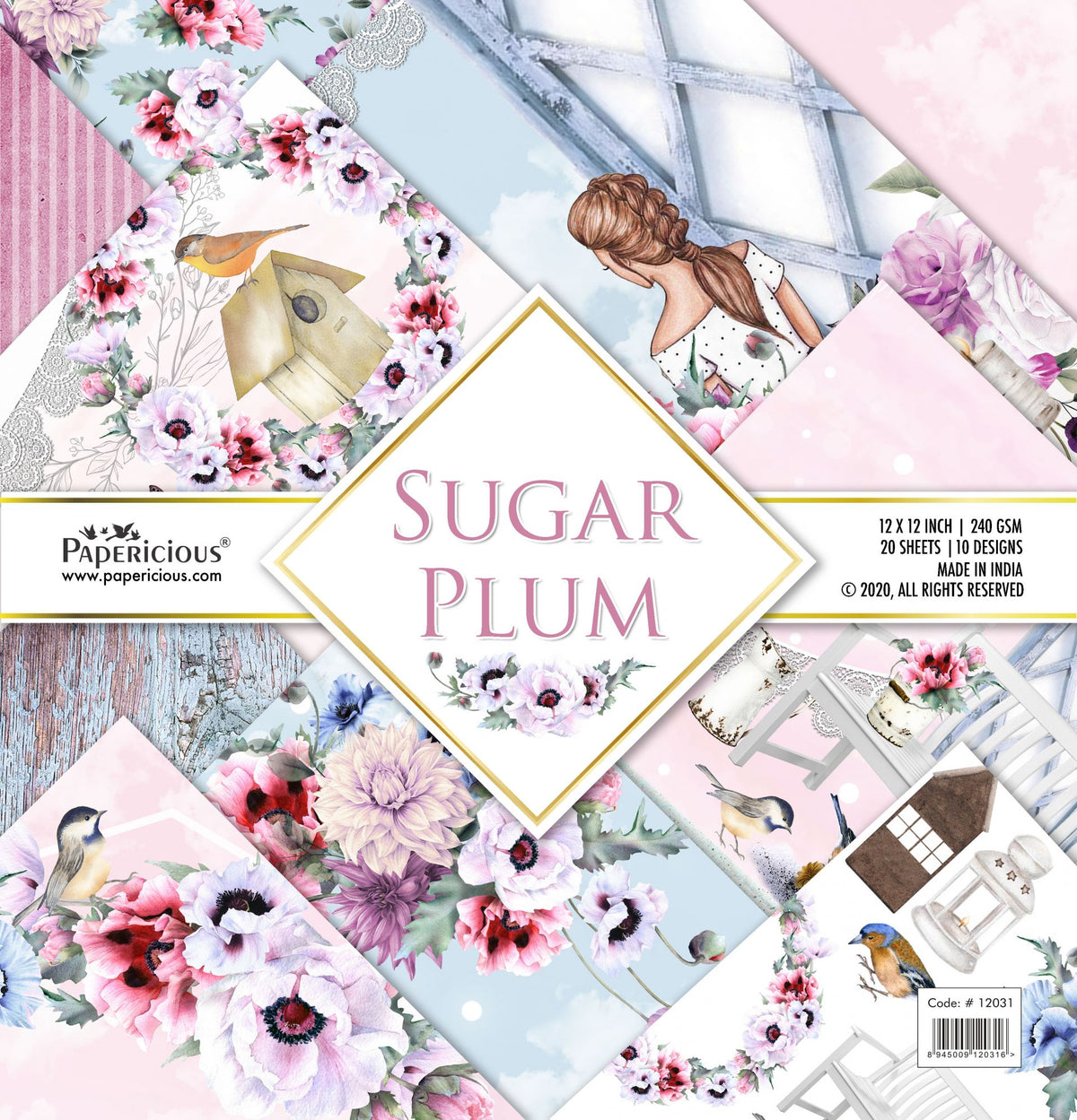PAPERICIOUS - Sugar Plum - Designer Pattern Printed Scrapbook Papers 12x12 inch / 20 sheets