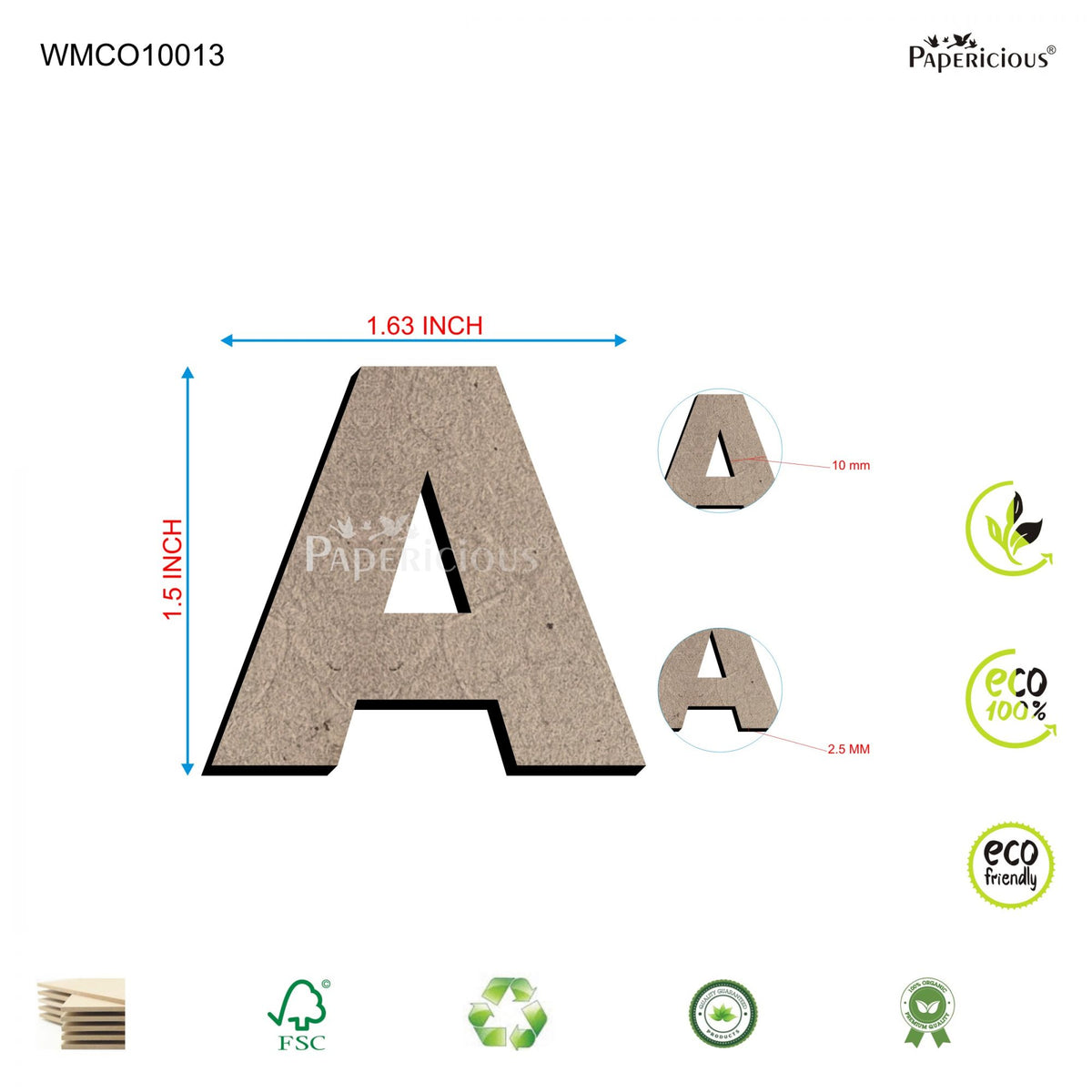 PAPERICIOUS 1.5 inch MDF Capital Letter Alphabet - A