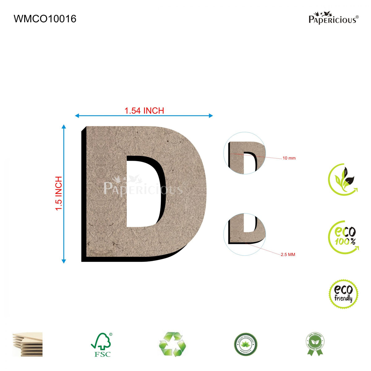 PAPERICIOUS 1.5 inch MDF Capital Letter Alphabet - D