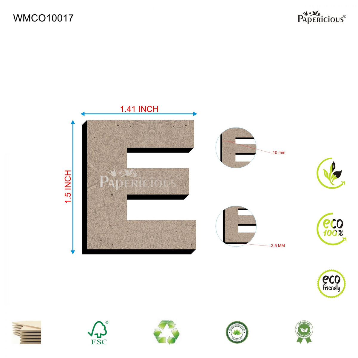 PAPERICIOUS 1.5 inch MDF Capital Letter Alphabet - E