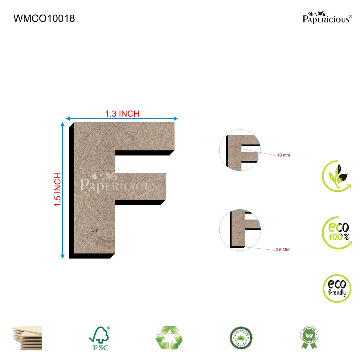 PAPERICIOUS 1.5 inch MDF Capital Letter Alphabet - F