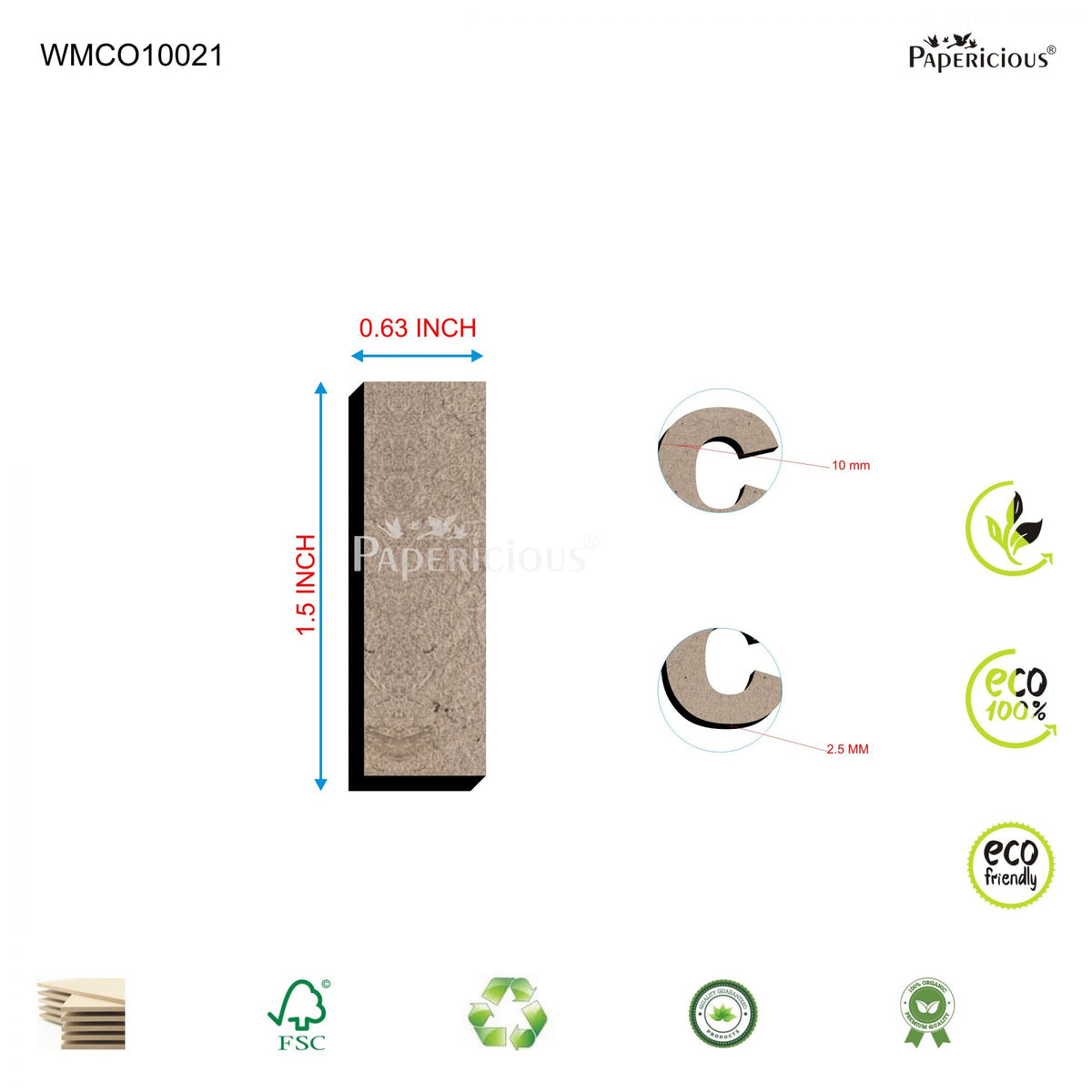 PAPERICIOUS 1.5 inch MDF Capital Letter Alphabet - I