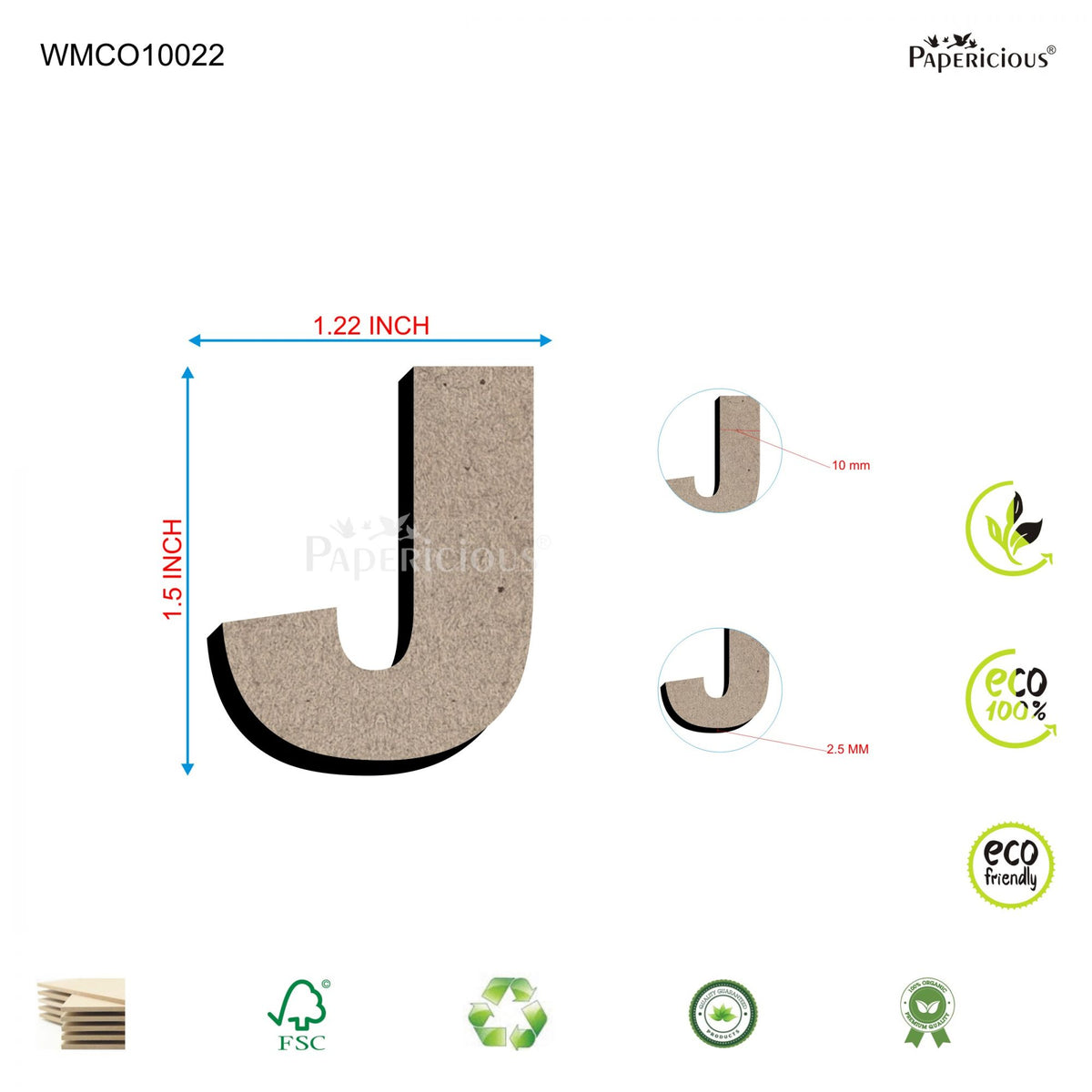 PAPERICIOUS 1.5 inch MDF Capital Letter Alphabet - J